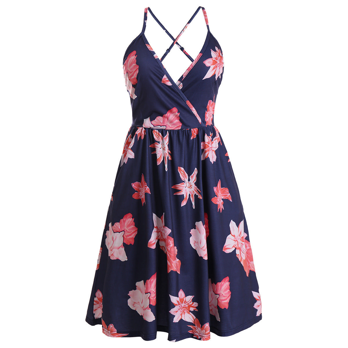 New Sling Print Backless V-Neck Dress