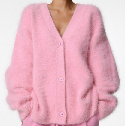 Women’s V neck Cardigan Fall Winter Fashion Single Breasted Knitted Sweater Top Women's Clothing