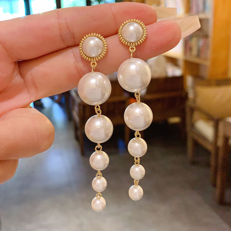 European And American Elegant Long Pearl Earrings Women