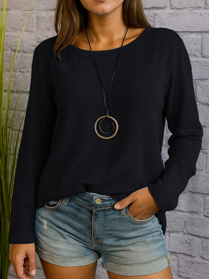 Casual Long Sleeve Round Neck Regular Solid Color Multi-color Women's Top