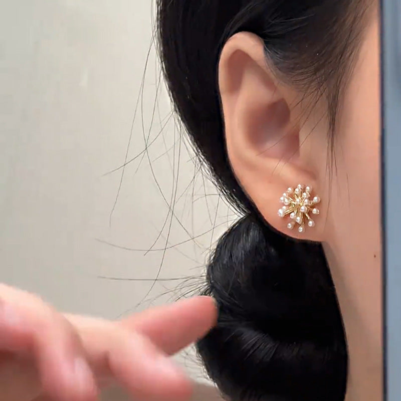 Sterling Silver Needle Light Luxury Minority Pearl Popcorn Stud Earrings