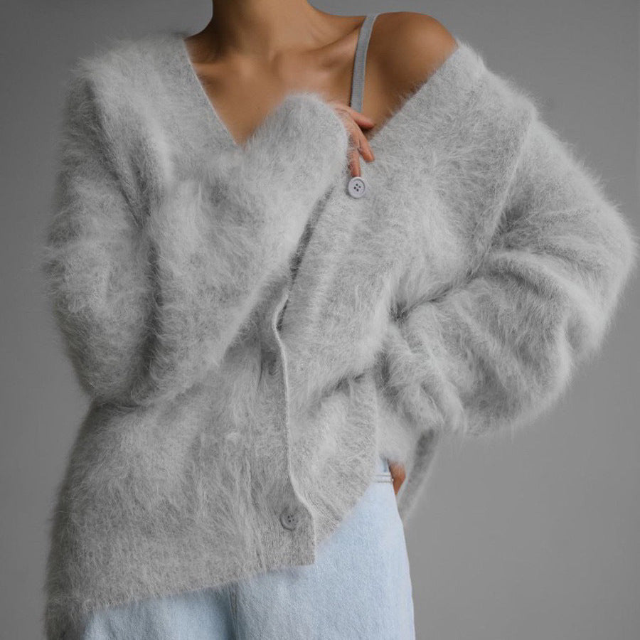 Women’s V neck Cardigan Fall Winter Fashion Single Breasted Knitted Sweater Top Women's Clothing