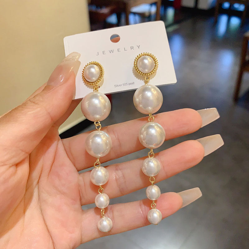 European And American Elegant Long Pearl Earrings Women