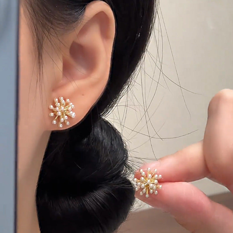 Sterling Silver Needle Light Luxury Minority Pearl Popcorn Stud Earrings