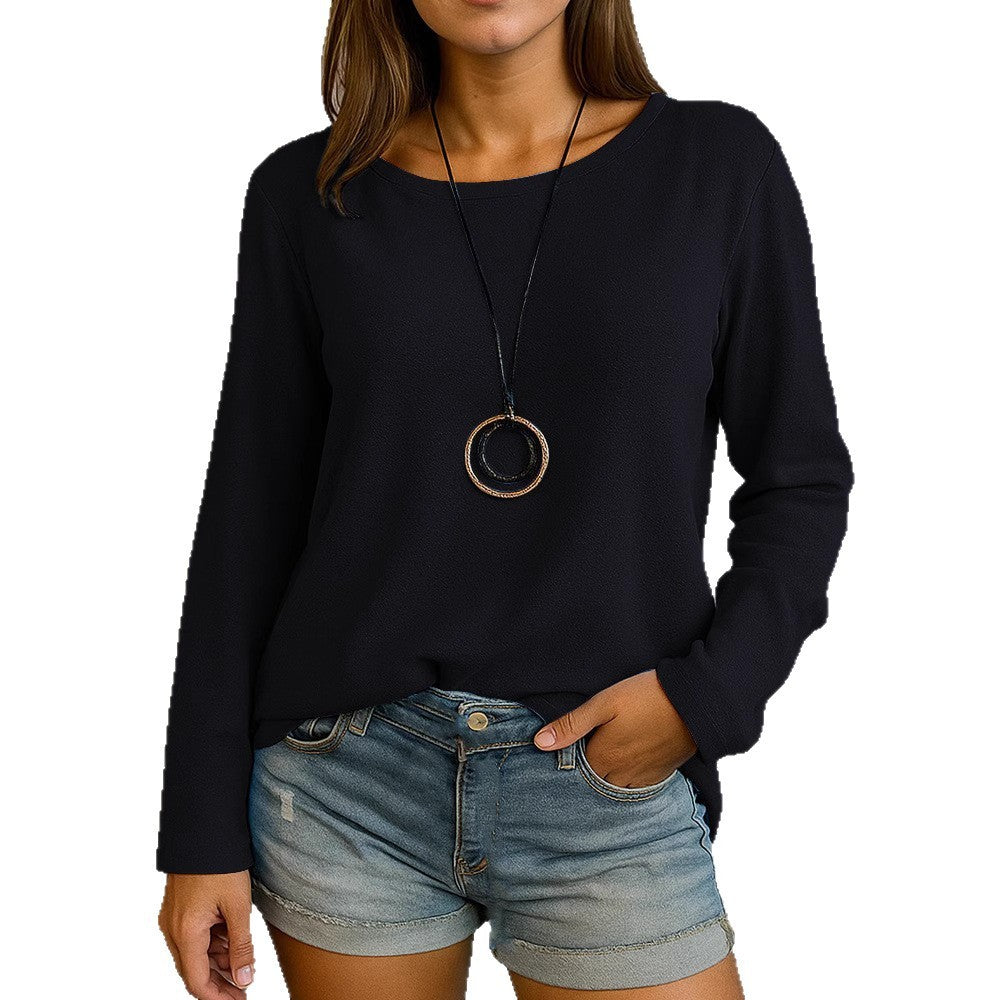 Casual Long Sleeve Round Neck Regular Solid Color Multi-color Women's Top