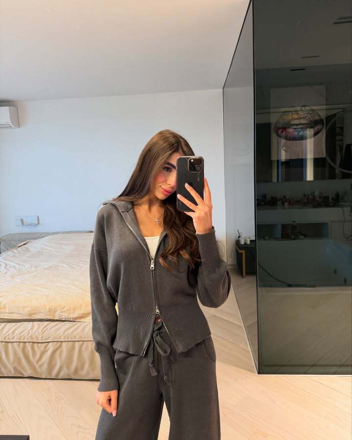 Long sleeved zipper sweater cardigan long pants sports two-piece set casual cardigan set for women