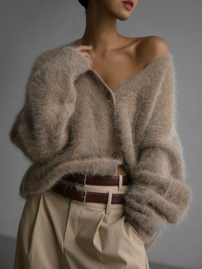 Women’s V neck Cardigan Fall Winter Fashion Single Breasted Knitted Sweater Top Women's Clothing