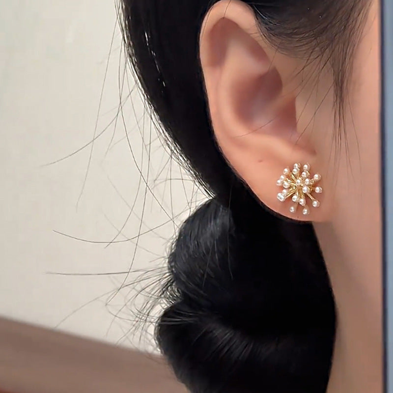 Sterling Silver Needle Light Luxury Minority Pearl Popcorn Stud Earrings
