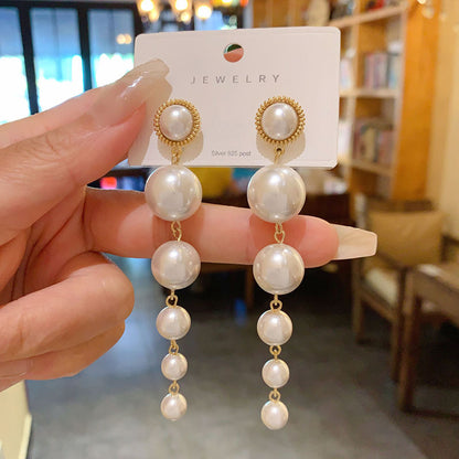 European And American Elegant Long Pearl Earrings Women
