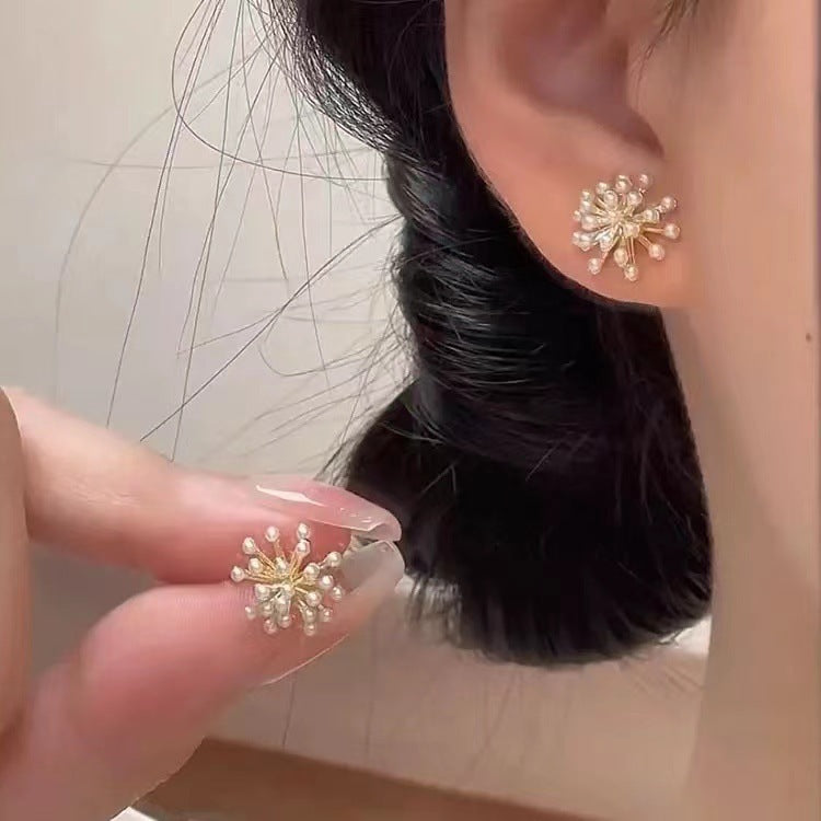 Sterling Silver Needle Light Luxury Minority Pearl Popcorn Stud Earrings